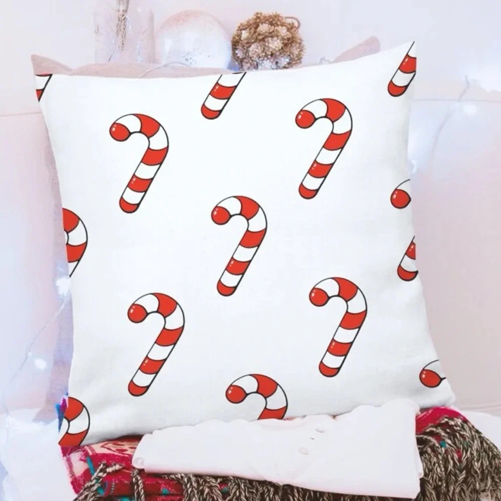 Christmas Cane Print Cushion Cover Without Filler. 4 Set